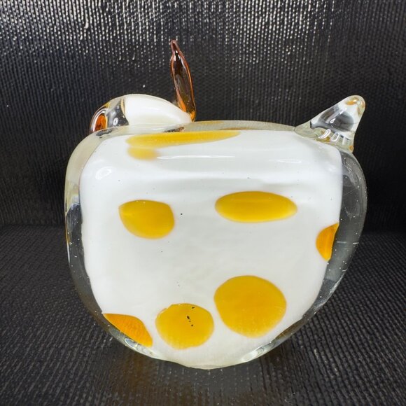 Pier 1 Art Glass Puppy Dog Figurine Paperweight White With Amber Dots Figure VTG - Picture 4 of 11